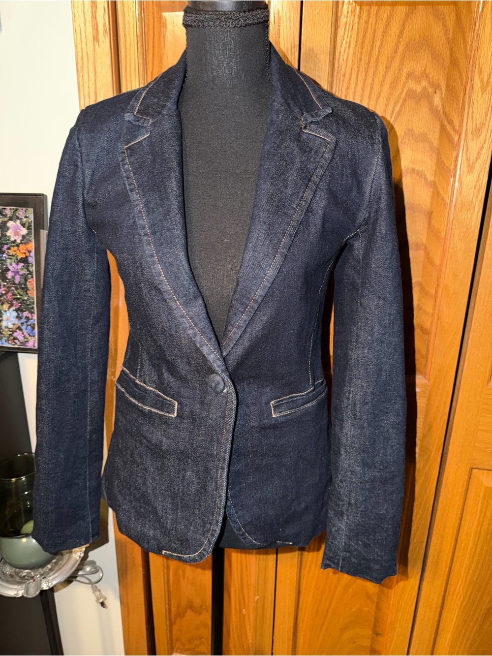 Women’s Dark Blue Denim Blazer Jacket